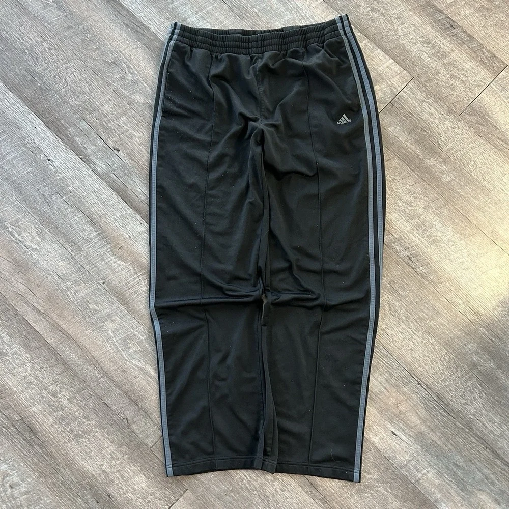 Vtg Adidas Track Pants Mesh Lined Striped Black Baggy 2000s Y2K Mens XL